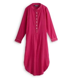 J. Peterman 100% Wool Caftan Dress M Pink Embroidered Boho‎ Opulent Luxe